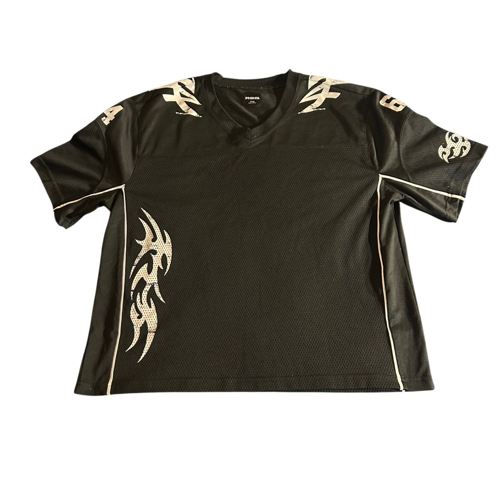 RSQ Mens Tribal Graphic Football Jersey Black Mesh Y2K Streetwear 64 Large